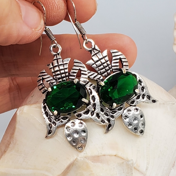 Diopside Stones Silver 925 Earrings - Picture 4 of 5